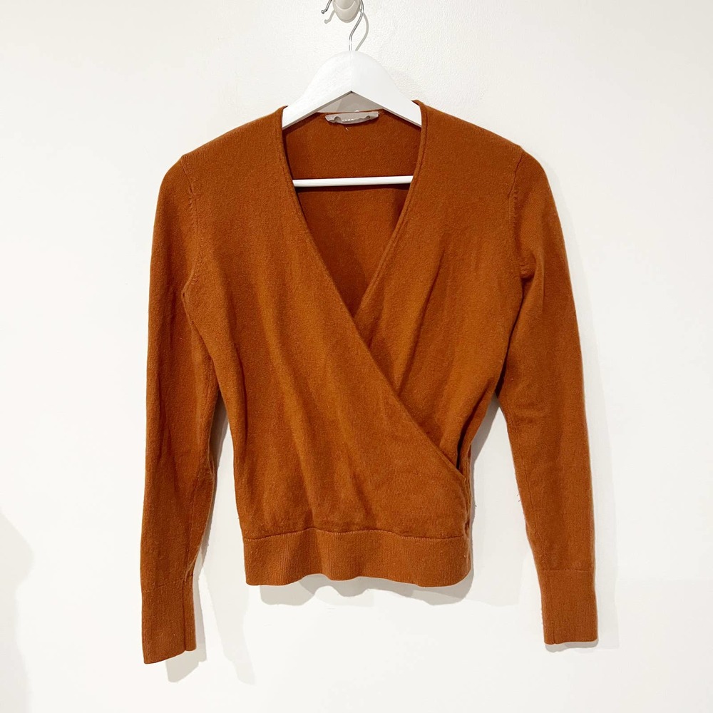 Everlane The Cashmere Wrap Pullover Pumpkin Acorn Orange Sweater Size Small - Picture 4 of 10